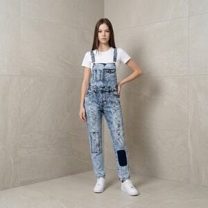 VTG Spoon Jeans Patchwork Acid Wash Denim Overalls Grunge Y2K Size 7